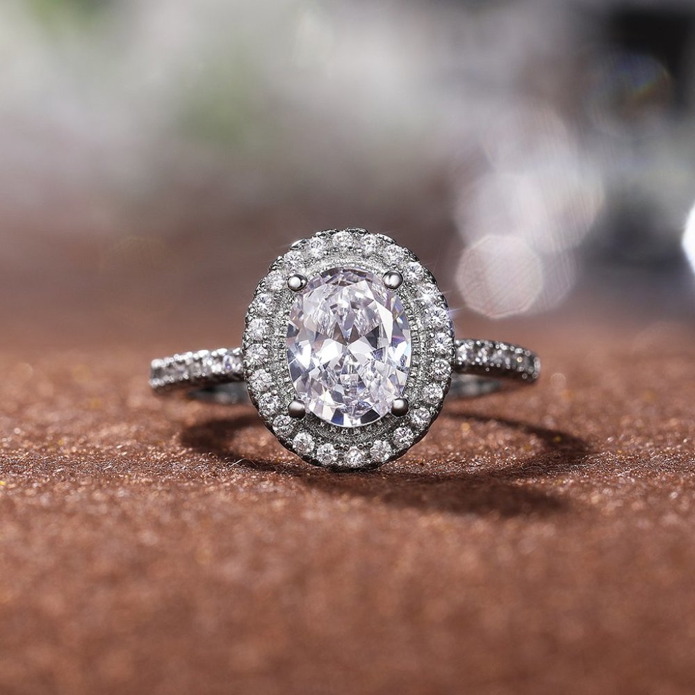 Beautiful Big Oval Pure Zircon Silver Plated Elegant Ring for Women, L113 - Picture 5 of 10
